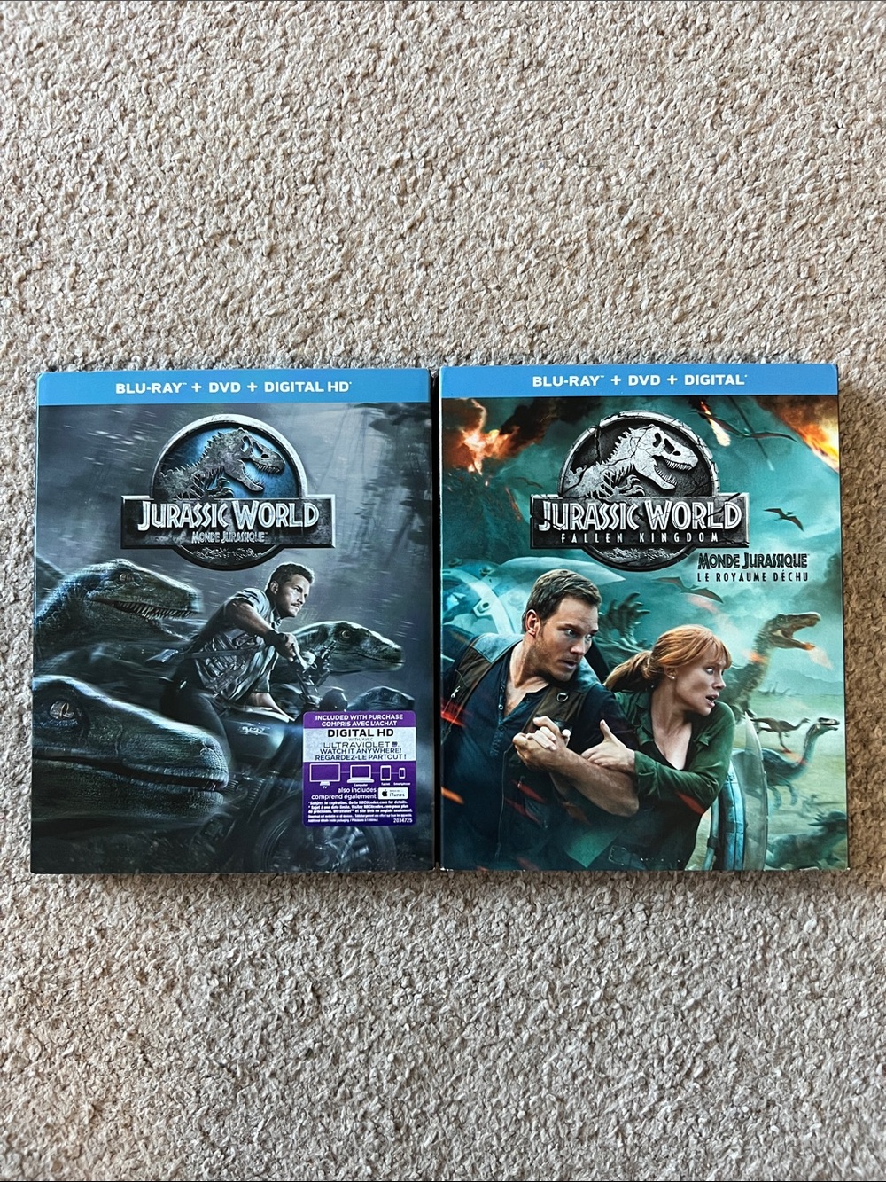 Jurassic World & Fallen Kingdom Blu-ray + DVD / Set of x2 Movies